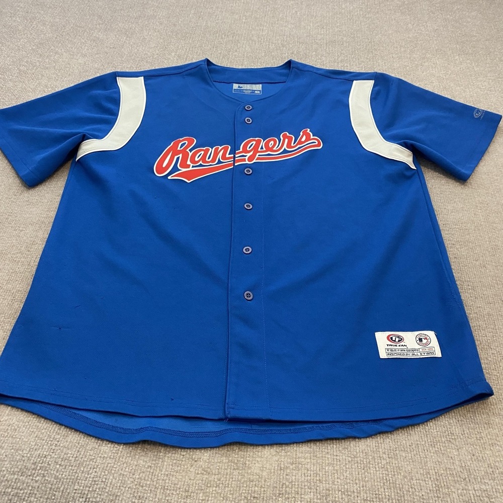 Texas Rangers Jersey Mens XXL Blue MLB Baseball True Fan Button Front Top